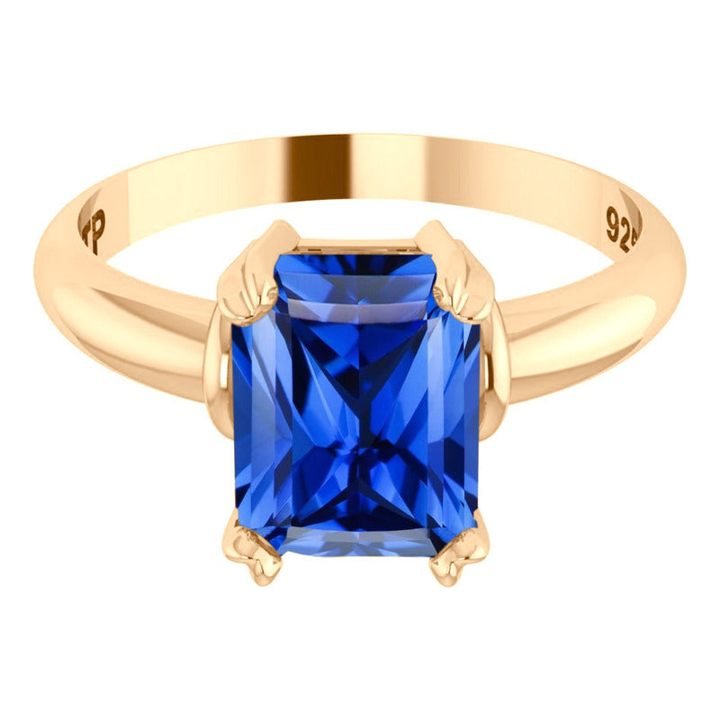 Anel Vintage Safira Prata 925 Dourada Ouro 18k - Feminino
