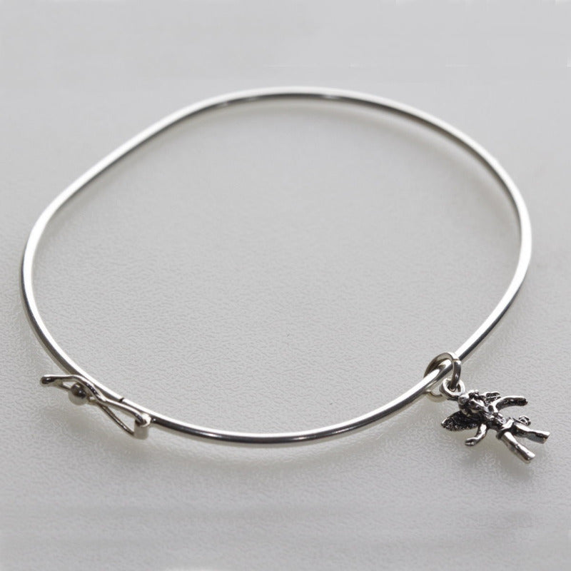 Pulseira Bracelete Rígido Prata 925 - Pingente Anjinho