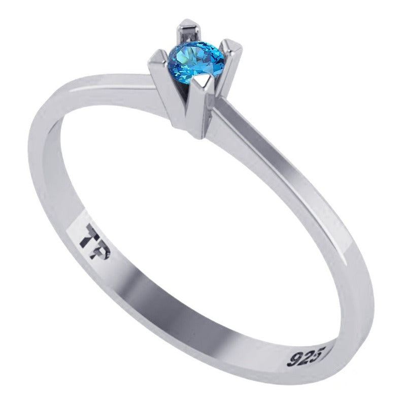 Anillo solitario de topacio azul en plata pura 925 - Mujer