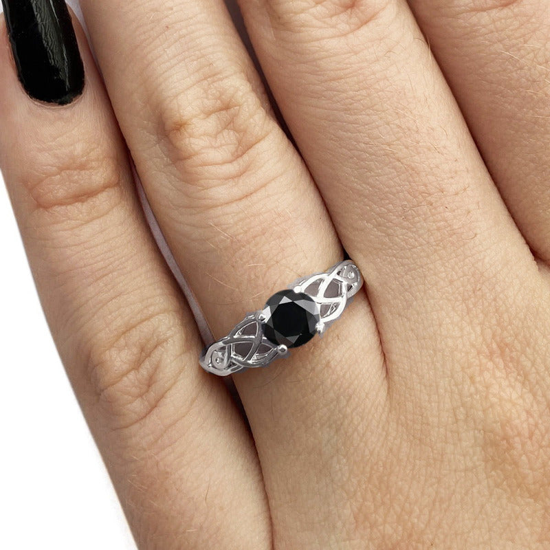 Anel Solitário Celta Knot Prata 925 Black Onix - Exclusivo
