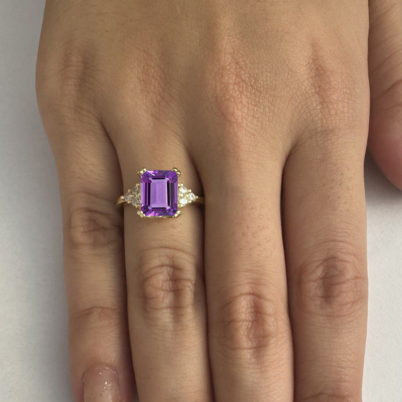 Anel Vintage Clássico Prata 925 Dourada Ouro 18k Ametista