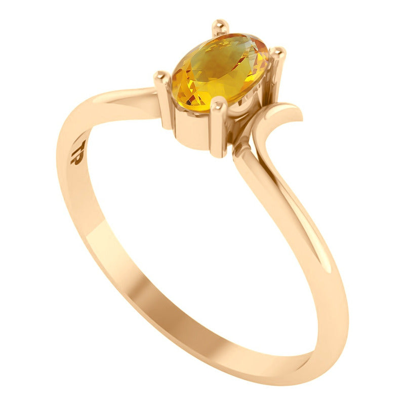 Anel Roma Solitário Prata 925 Dourada Ouro 18k - Citrino