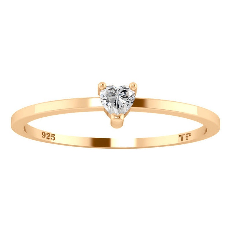 Anel Solitário Zircônia Coração Prata 925 Dourada Ouro 18k