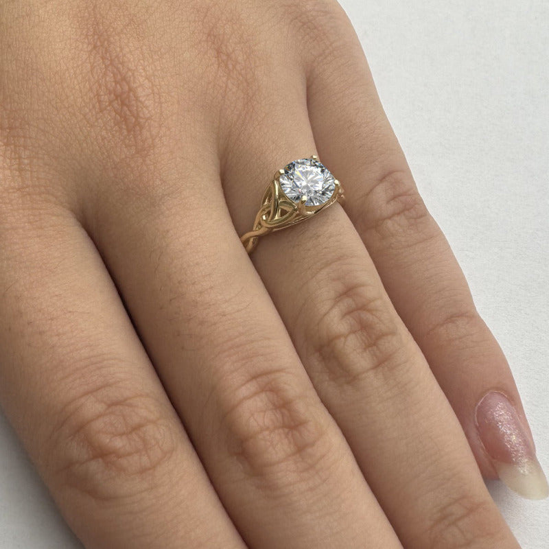 Anel Prata 925 Dourada 18k Celta Knot Trinity - Zircônia