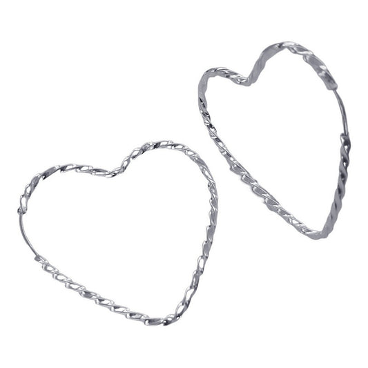 Brinco Argola Grande Prata 925 Coração - 40mm Torcido
