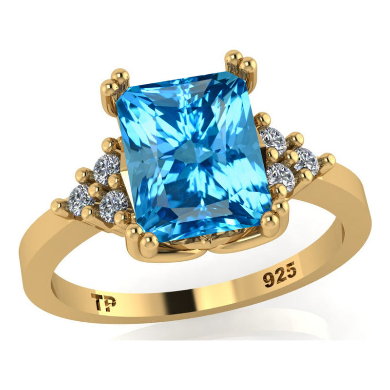 Classic Vintage Ring 925 Silver 18k Gold Blue Topaz