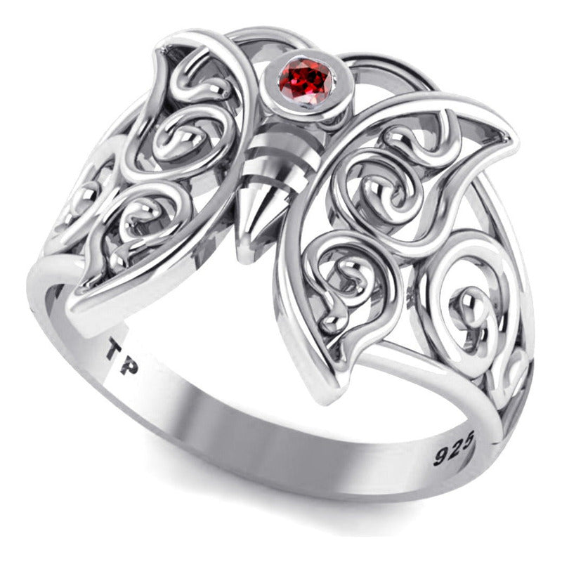 Celtic Butterfly Ring Pure Silver 925 Garnet - Exclusive