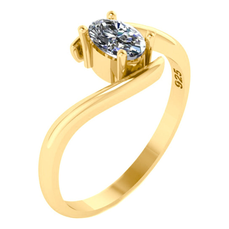 Anel Miami Prata 925 Dourada Ouro 18k - Zircônia