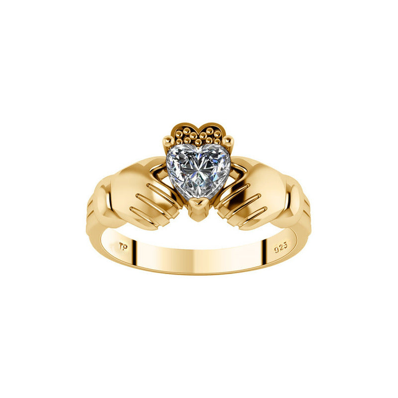 Irish Claddagh Ring 925 Silver 18k Gold - Zirconia