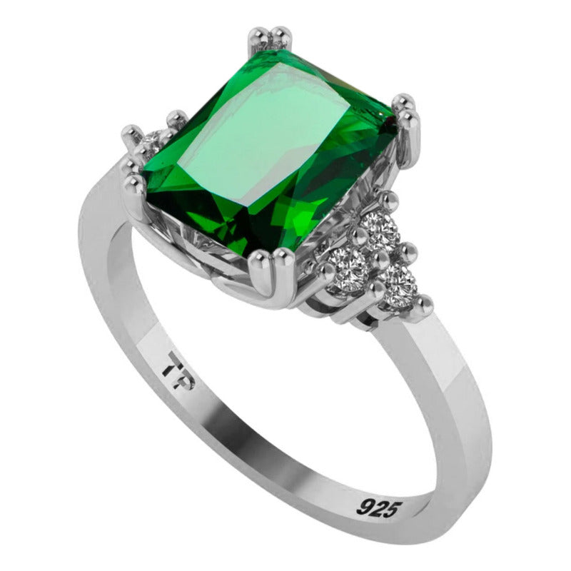 Anel Vintage Clássico Esmeralda Pura Prata 925 - Feminino