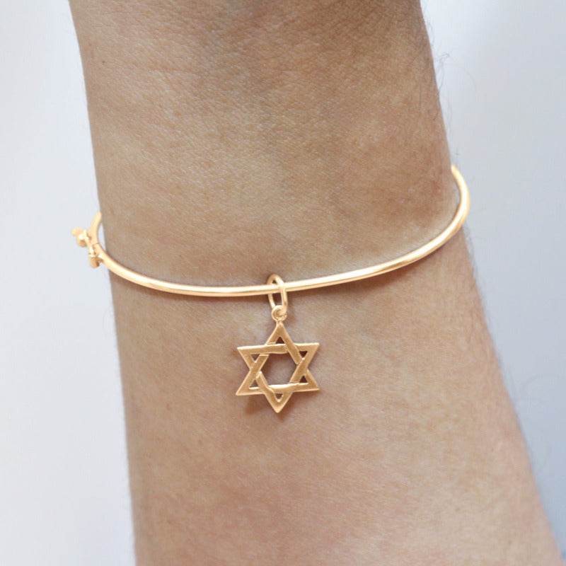 Bracelete Rígido Prata 925 Dourado 18k - Estrela De David