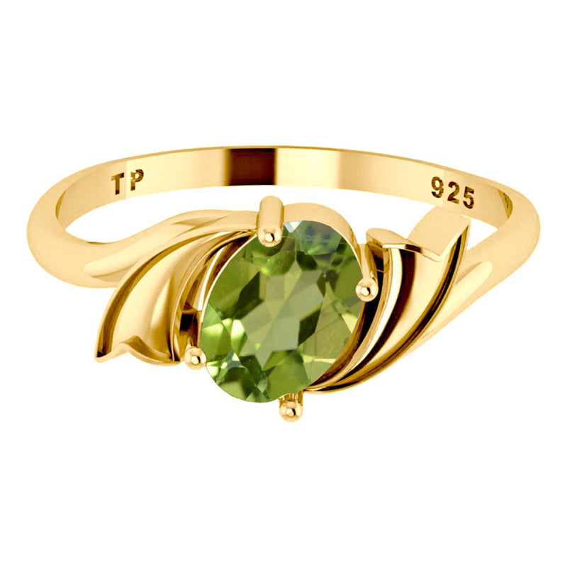 Anel Wings Prata 925 Dourada Ouro 18k - Peridoto Oval