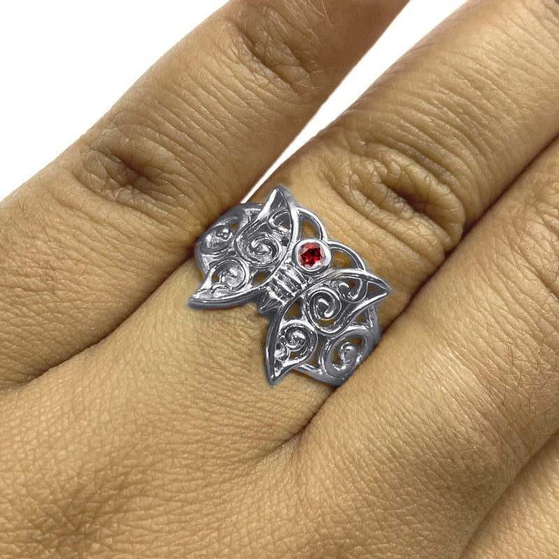 Celtic Butterfly Ring Pure Silver 925 Garnet - Exclusive