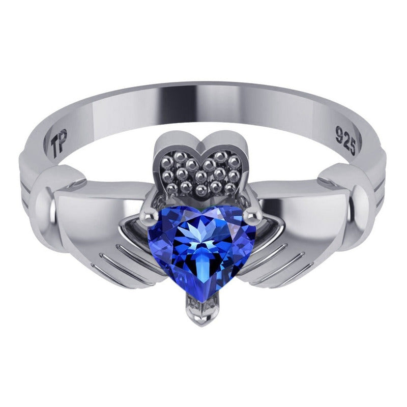 Anel De Prata 925 Claddagh Safira - Exclusivo