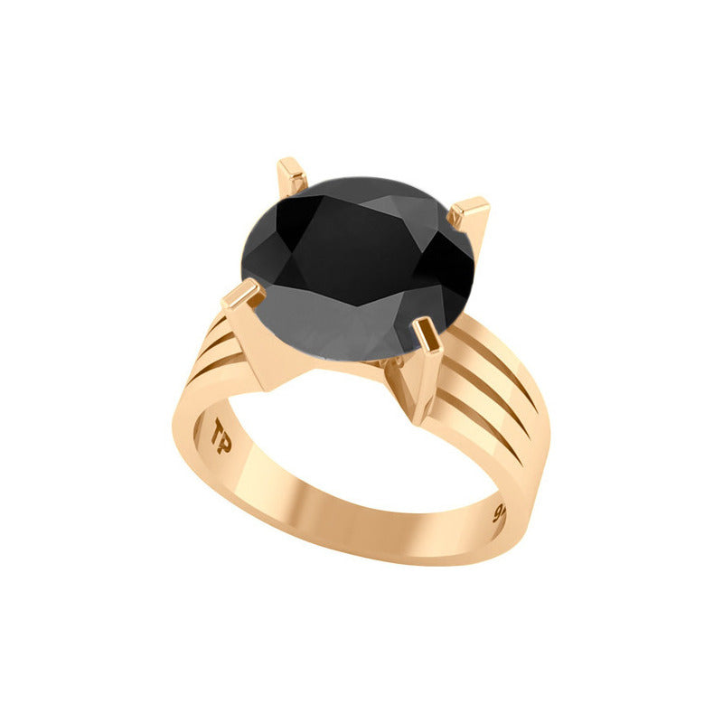 Anel Solitário Prata 925 Dourada 18k - Black Ônix Grande