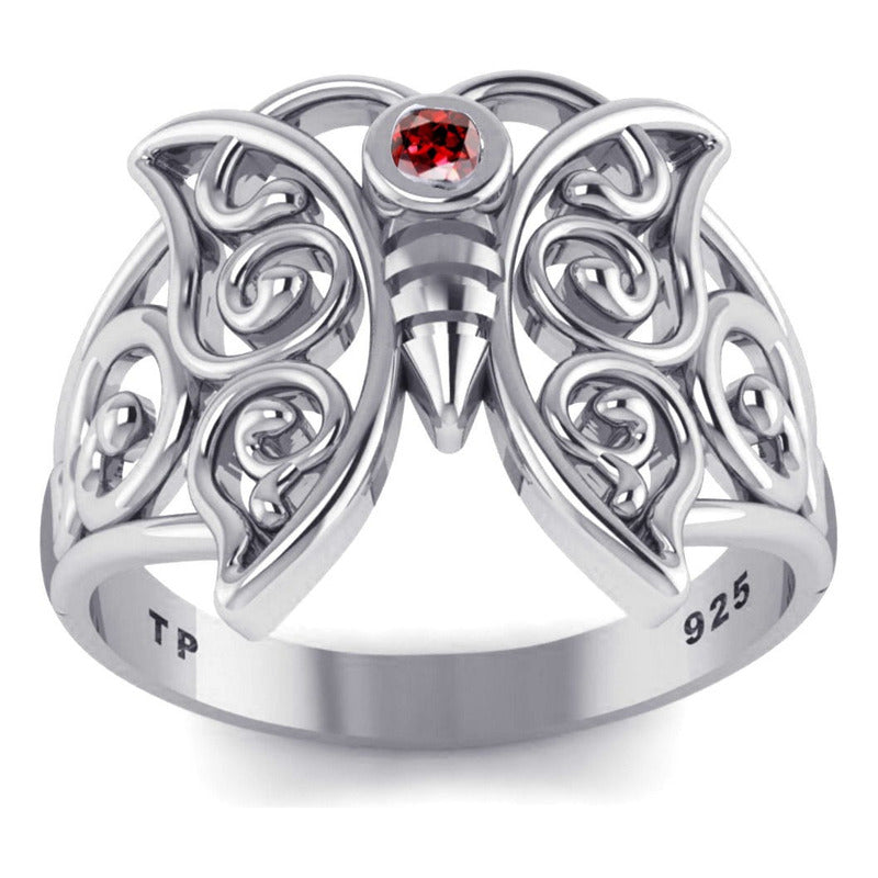 Celtic Butterfly Ring Pure Silver 925 Garnet - Exclusive