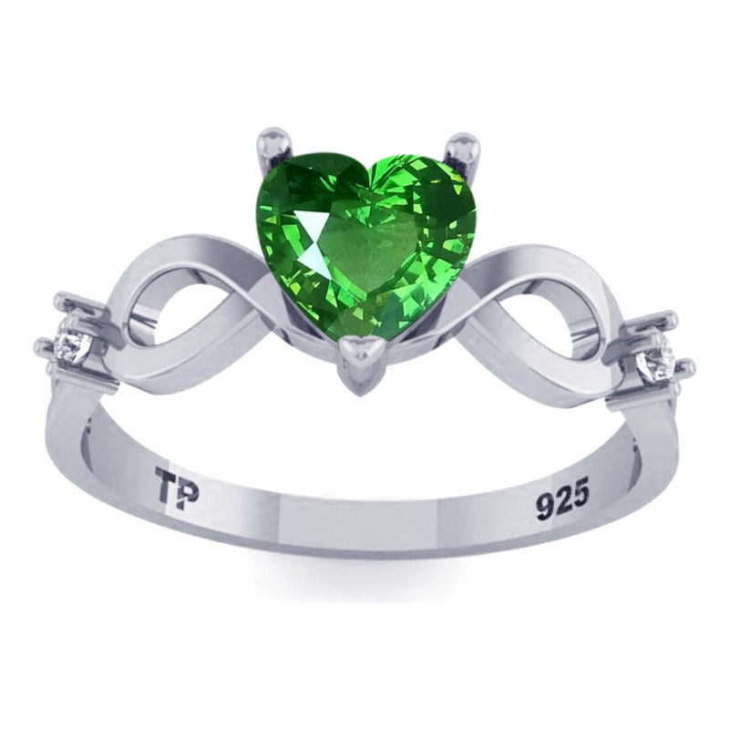 Anel Prata 925 Infinito Amor Coração - Esmeralda