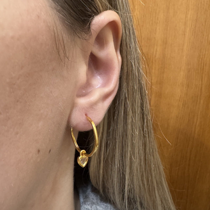 Brinco Argola Hexagonal Prata 925 Dourada 18k Coração