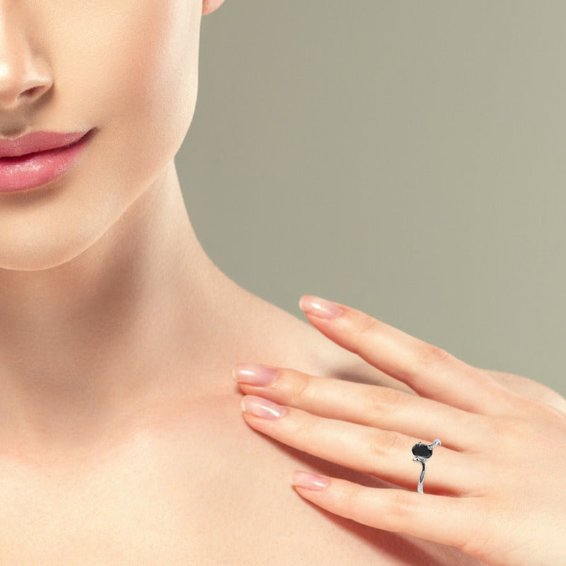 Anel Black Onix Natural Pura Prata 925 Solitário - Feminino