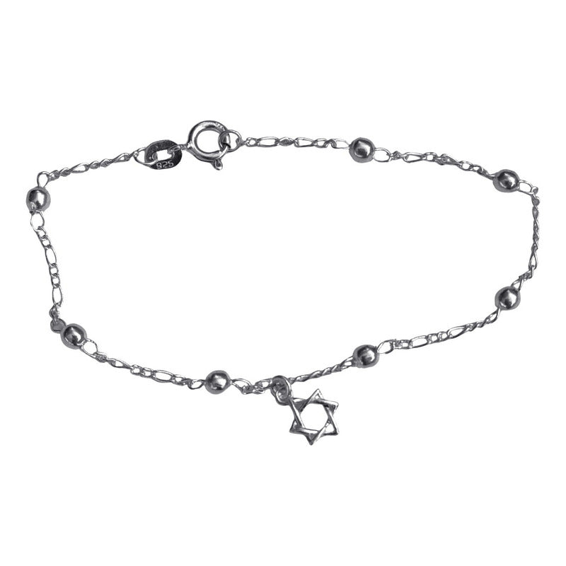Pulseira Prata 925 Bolinha 3mm - Pingente Estrela De David