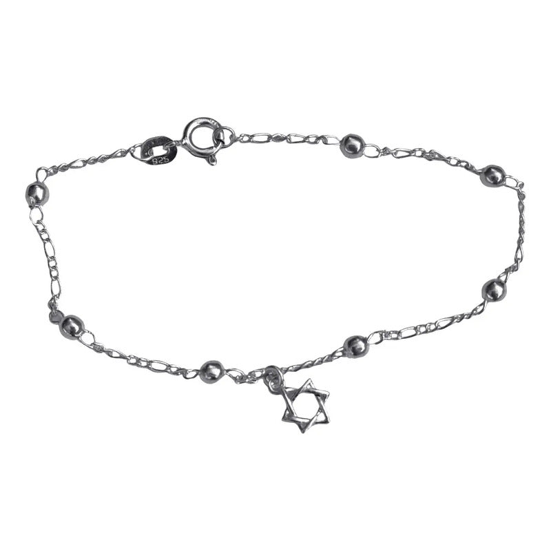 Pulseira Prata 925 Bolinha 3mm - Pingente Estrela De David 18 Cm