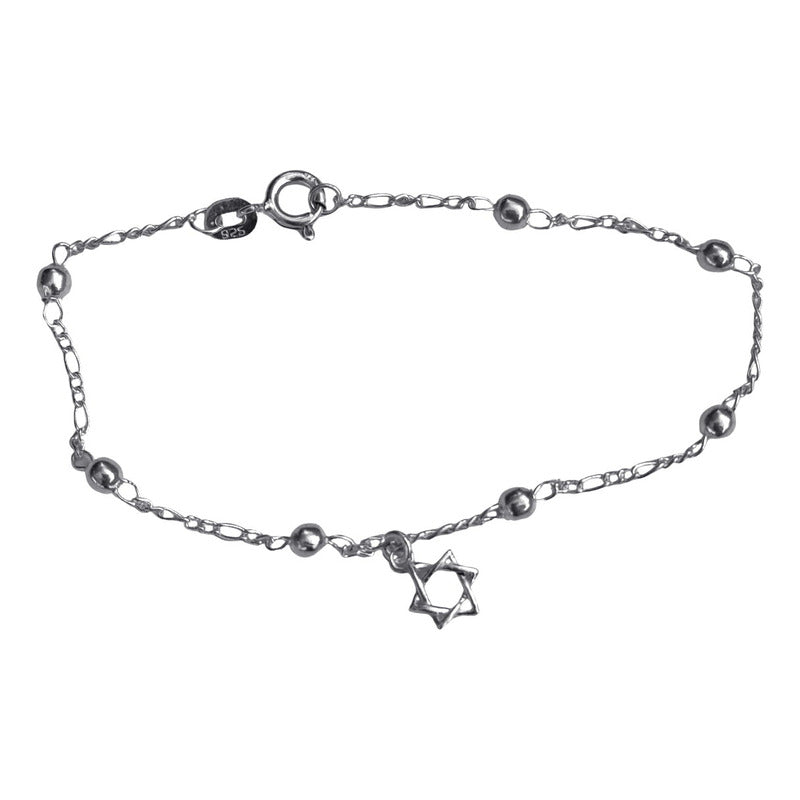 Pulseira Prata 925 Bolinha 3mm - Pingente Estrela De David