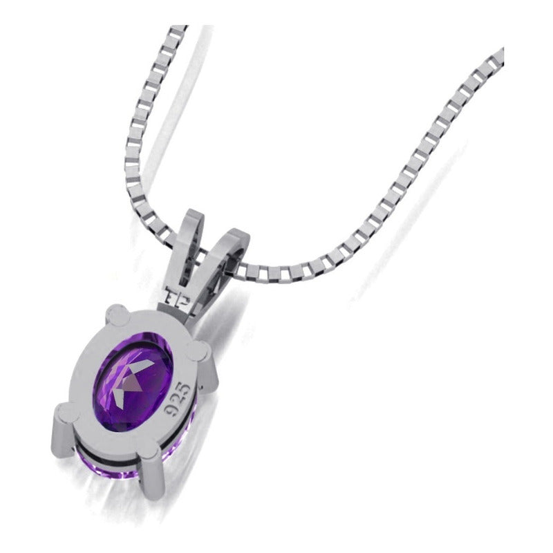 Colar Feminino Prata 925 Ametista Oval - Exclusivo