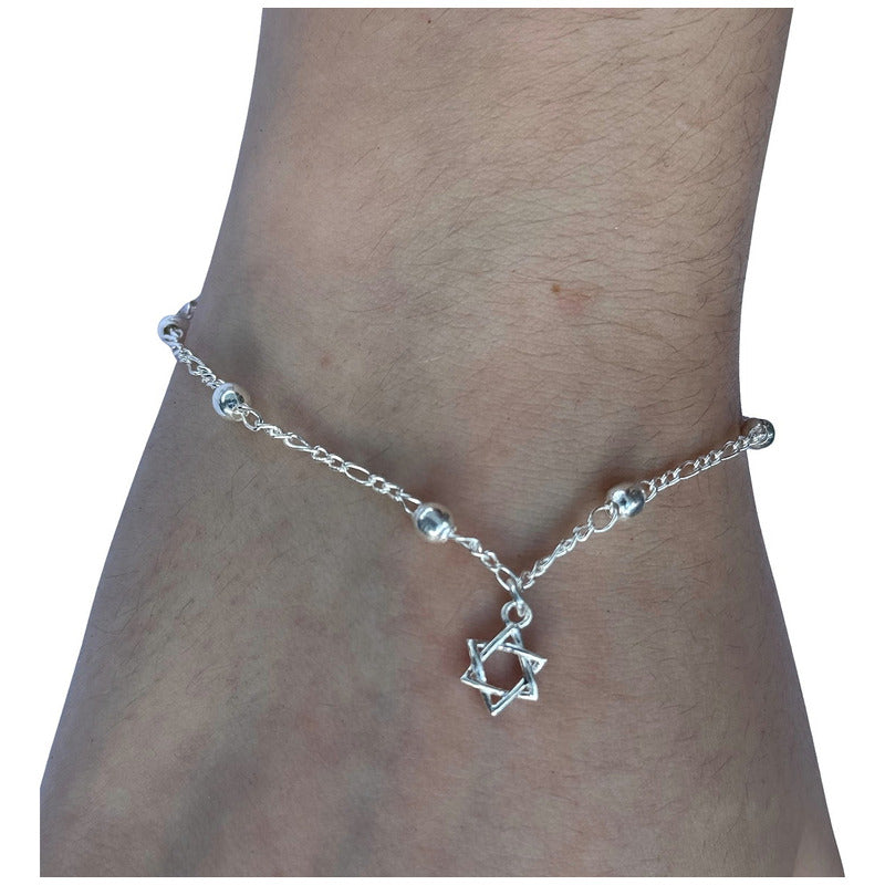 Pulseira Prata 925 Bolinha 3mm - Pingente Estrela De David