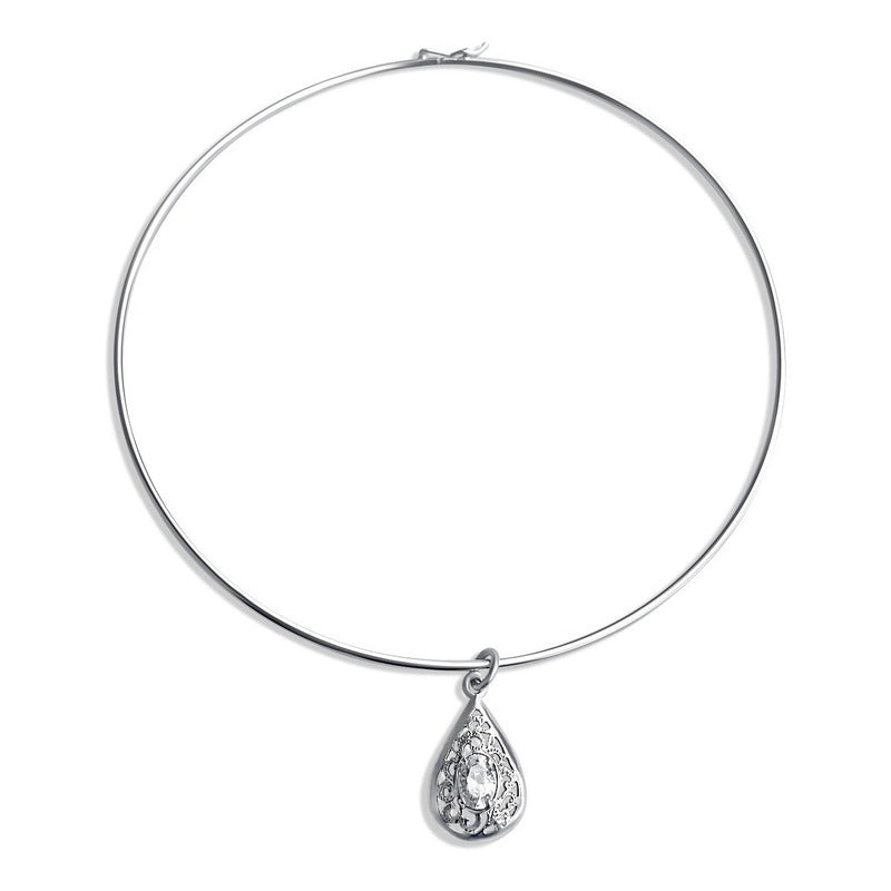 Colar Choker Filigrana Gota Prata 925 Zirconia Exclusivo