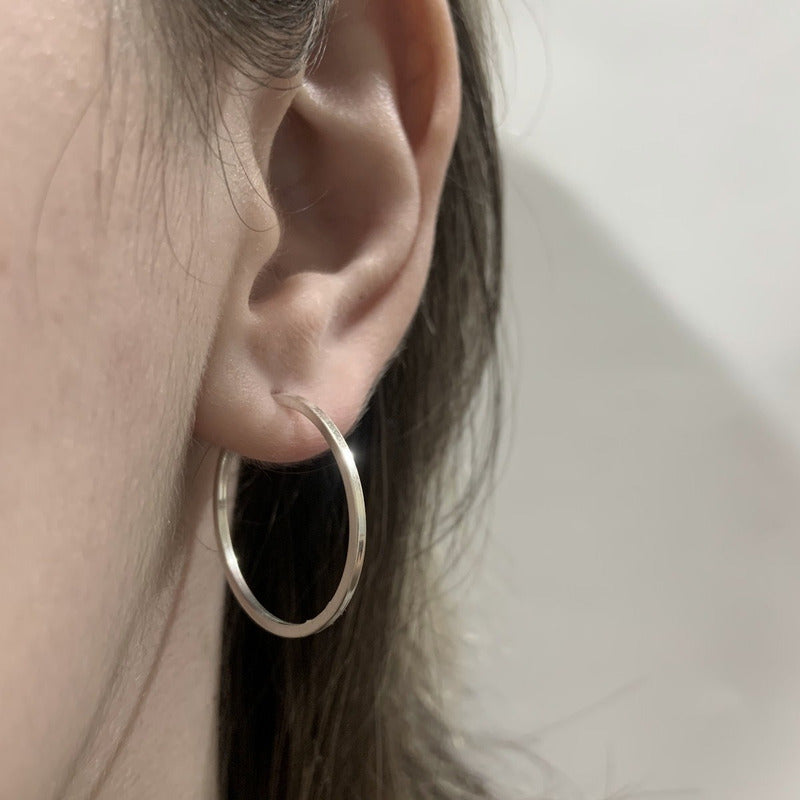 925 Silver Round Hoop Earring - 25mm Women's