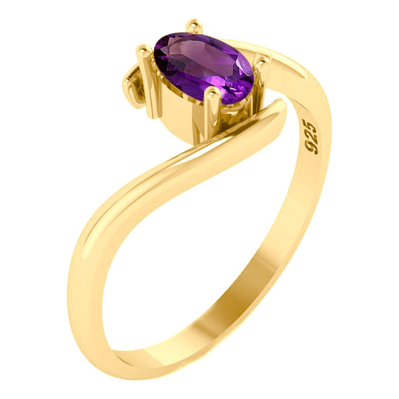 Anel Miami Prata 925 Dourada Ouro 18k - Ametista