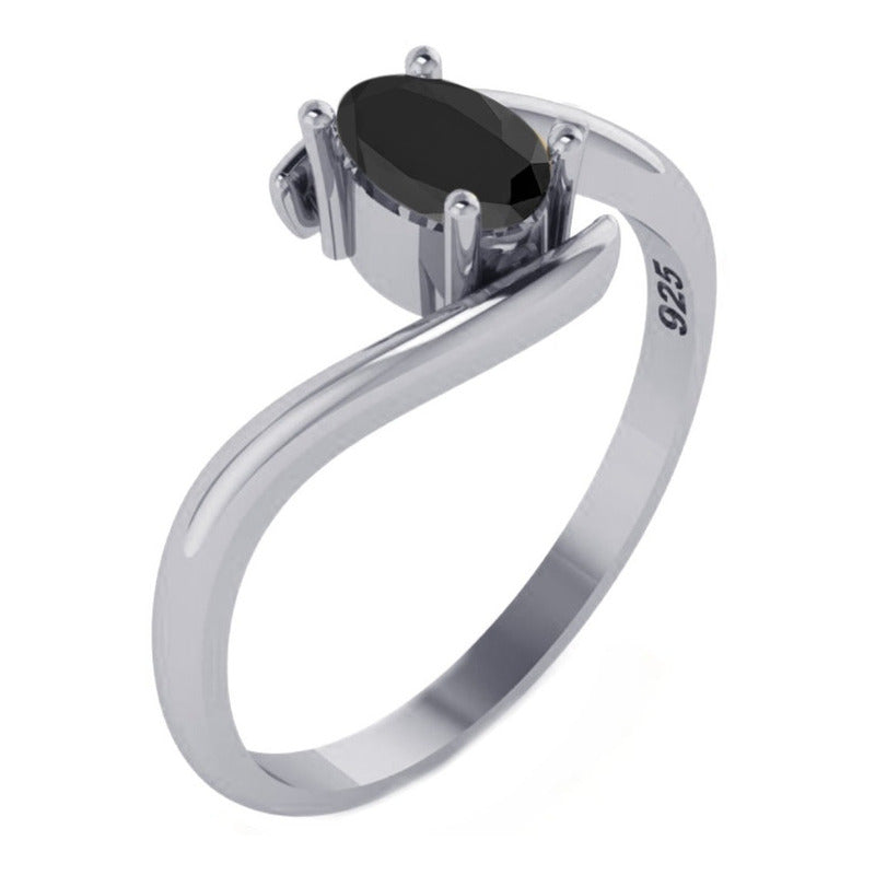 Anel Prata 925 Solitário Miami Black Onix Natural- Exclusivo