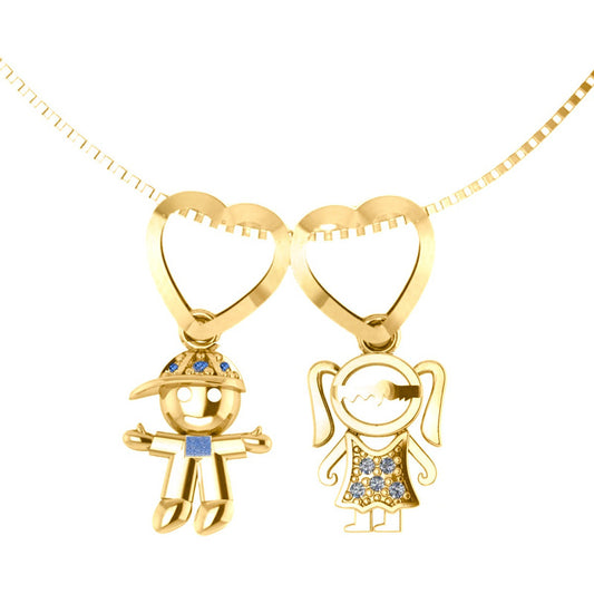 Colar Canga 1 Menino E 1 Menina - Prata 925 Dourada Ouro 18k