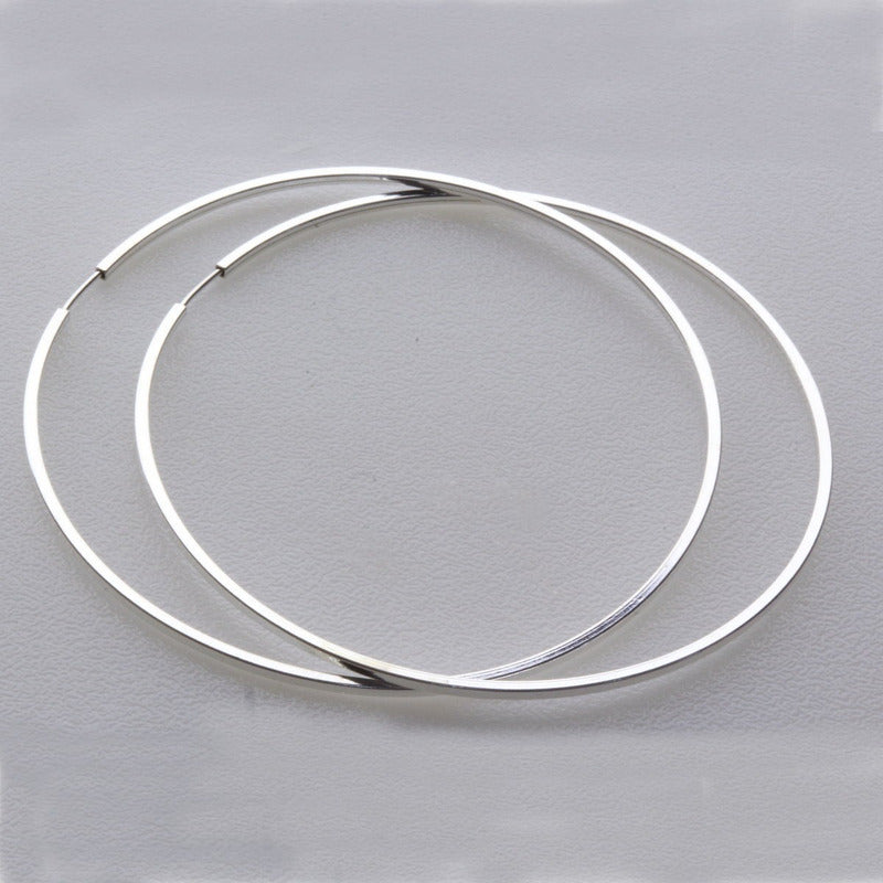 Argola Brinco Grande Pura Prata 925 - 6cm - Tubo Quadrado
