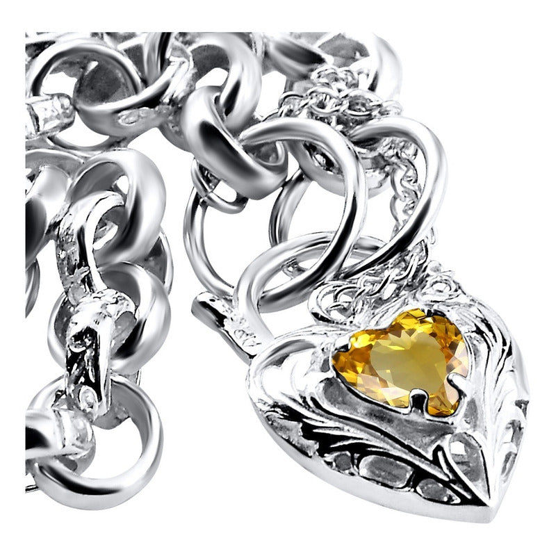 Pulseira Prata 925 Elo Portugues Pedras - Modelo Exclusivo
