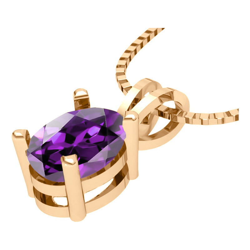 Colar Pingente Oval Prata 925 Dourada 18k - Ametista