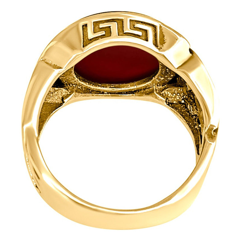 Anel Elos Redondo Prata 925 Dourada Ouro 18k- Ágata Vermelha