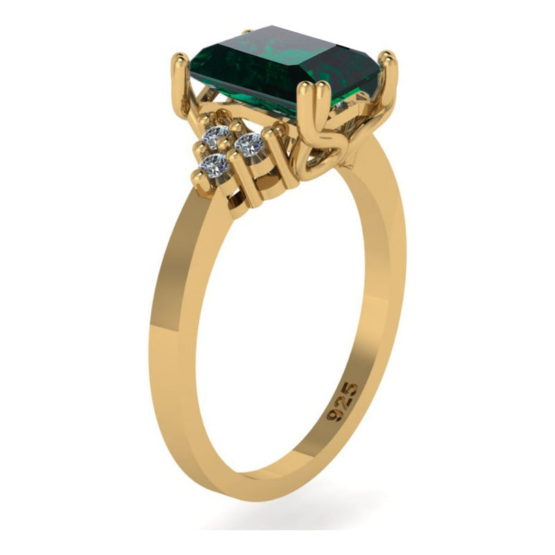 Classic Vintage Ring 925 Silver Gold 18k Gold Emerald