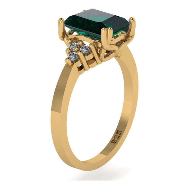 Anel Vintage Clássico Prata 925 Dourada Ouro 18k Esmeralda