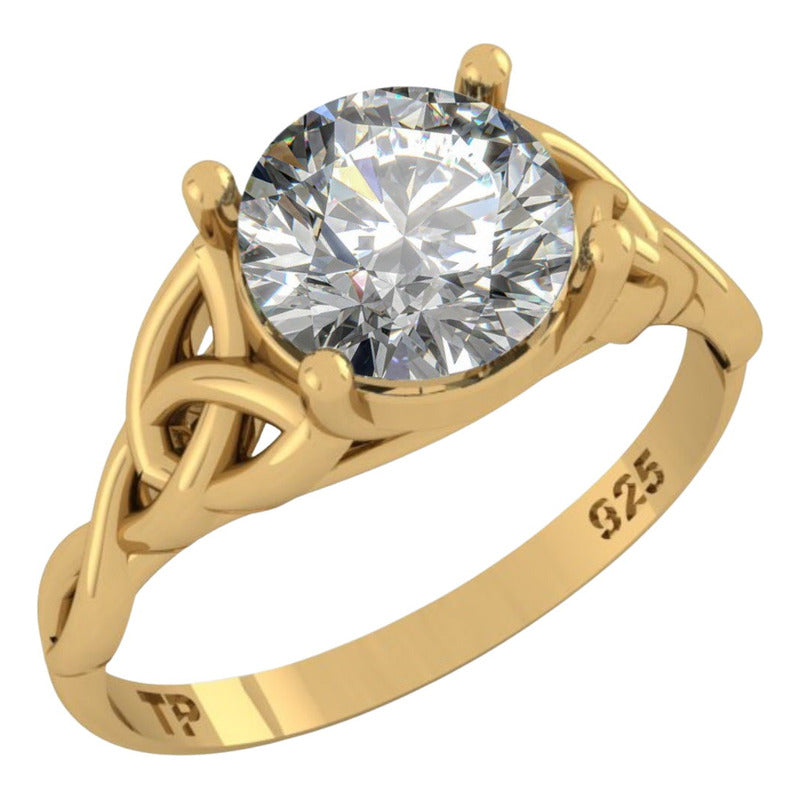 Anel Prata 925 Dourada 18k Celta Knot Trinity - Zircônia