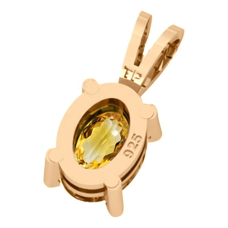 Pingente Oval Prata 925 Dourada 18k - Citrino