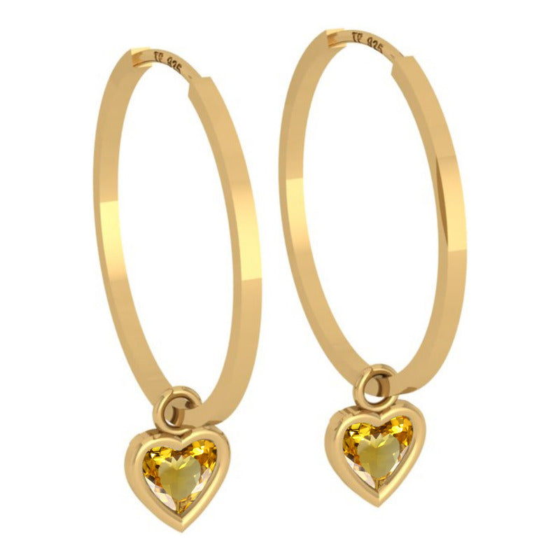 925 Silver Hoop Earring 18k Gold Citrine Heart Pendant