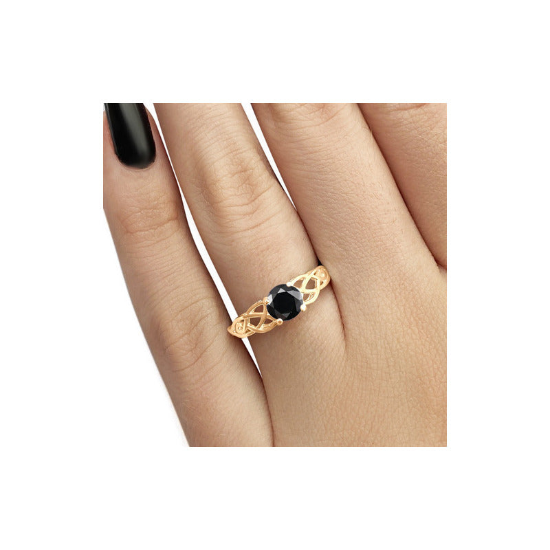 Anel Solitário Celta Knot Prata 925 Dourada 18k - Black Onix