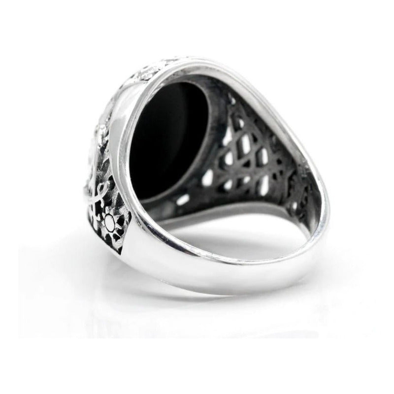 Anel Masculino De Prata 925 Oval Black Onix - Exclusivo