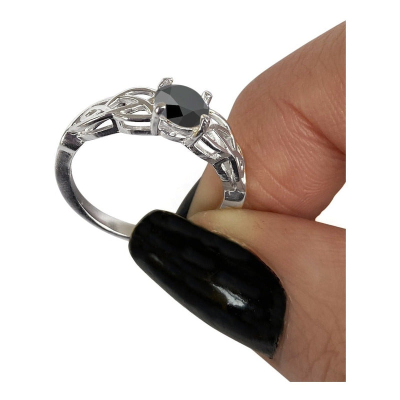 Anel Solitário Celta Knot Prata 925 Black Onix - Exclusivo