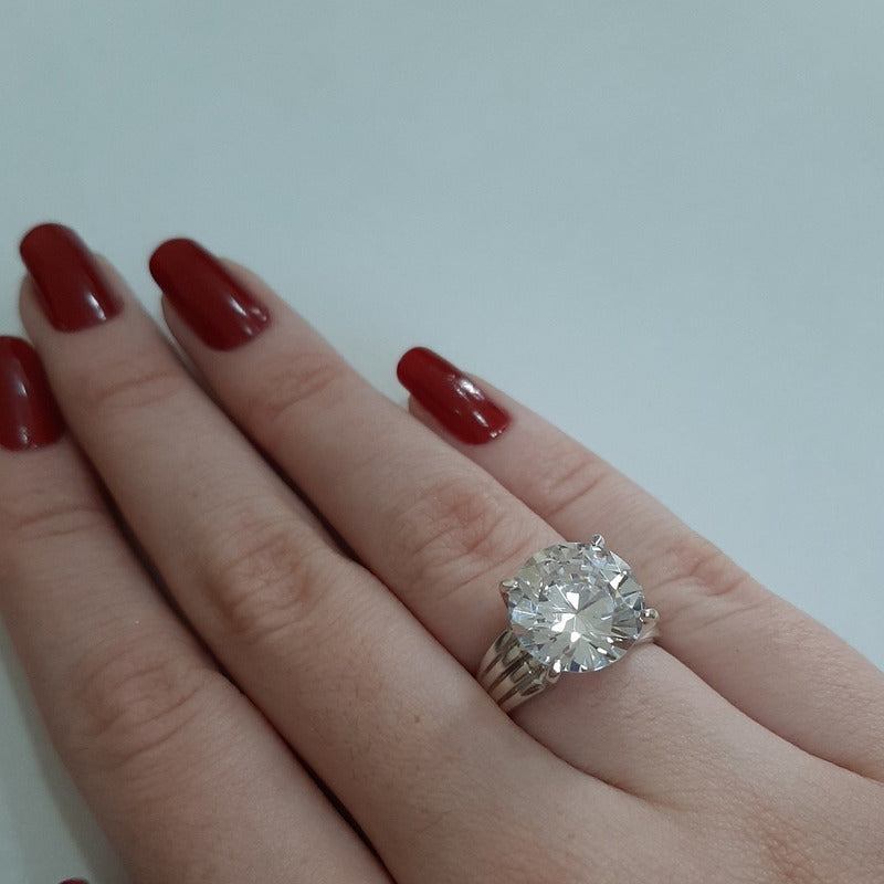 Anel Solitário Zirconia Grande Pura Prata 925 - Exclusivo