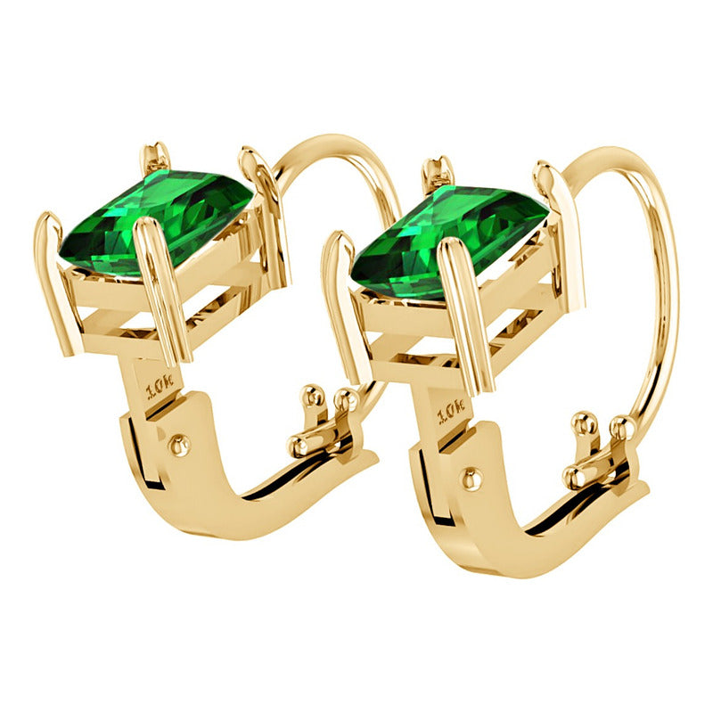 Brinco Trava Retangular Prata 925 Dourada Ouro 18k Esmeralda