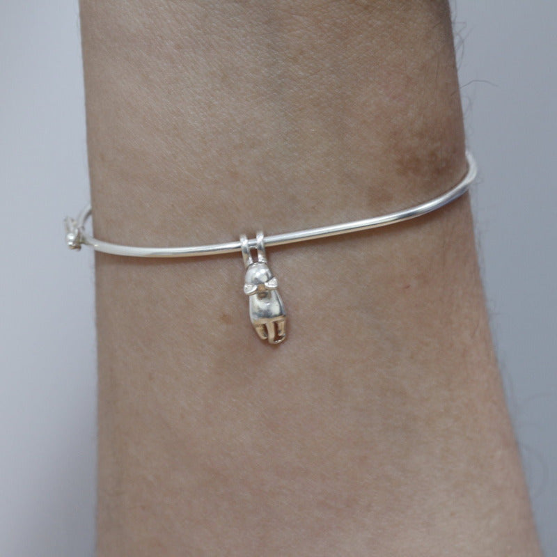 Pulseira Bracelete Rígido Prata 925 - Pingente Gatinho