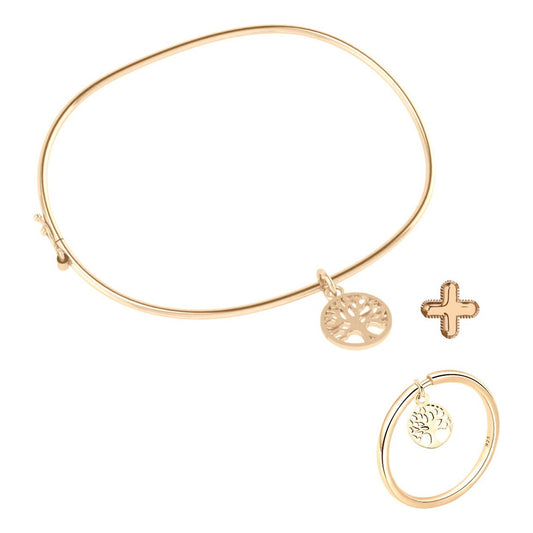 Kit Anel E Bracelete Prata 925 Dourada 18k- Arvore Da Vida