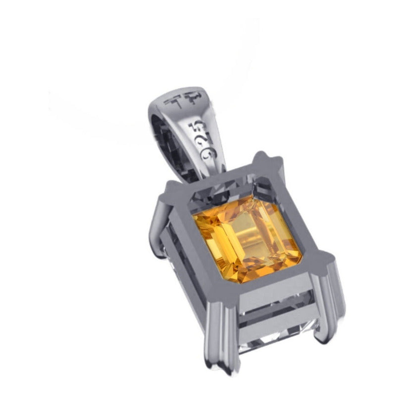 Pingente Prata 925 Retangular Citrino Unissex - Exclusivo